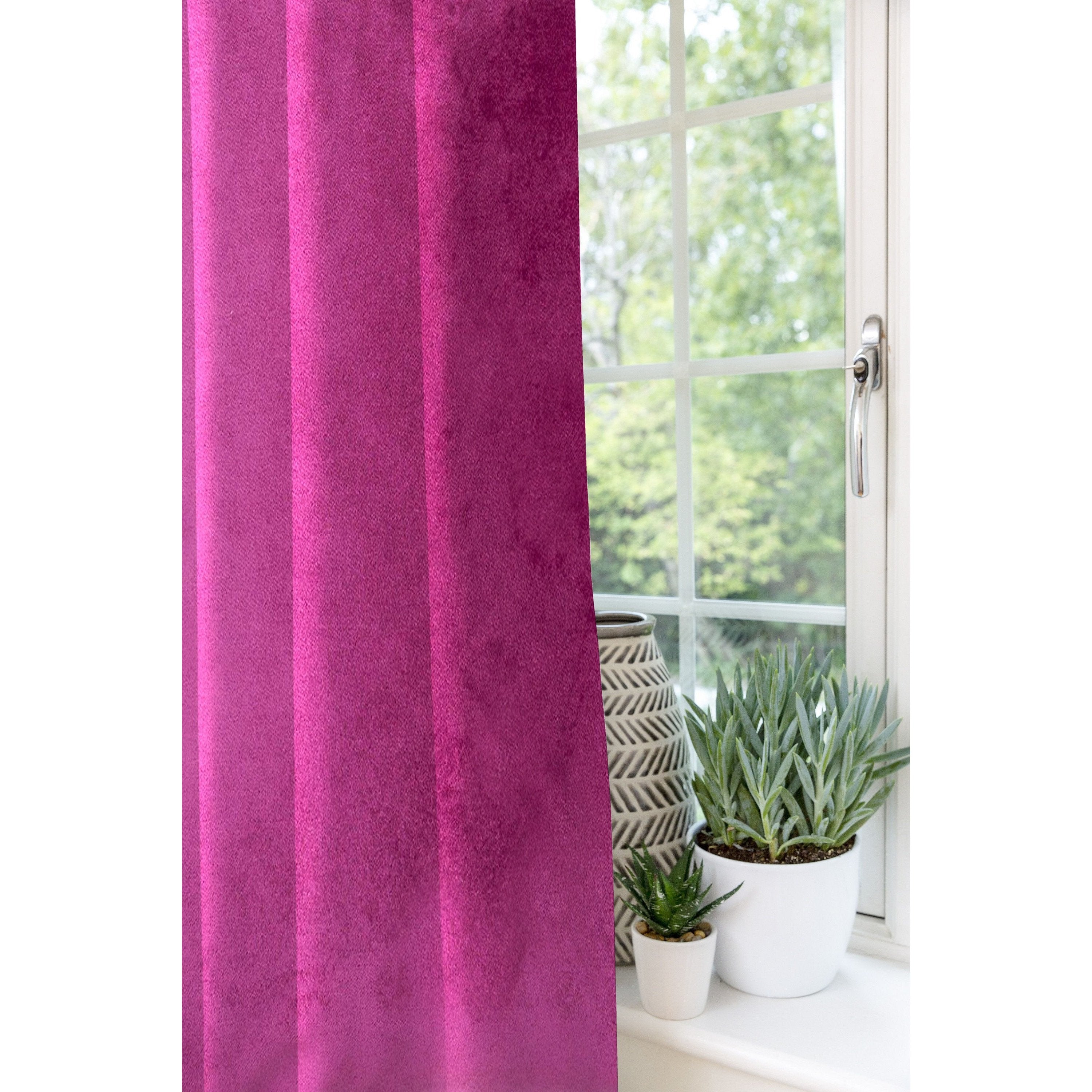 McAlister Textiles Matt Fuchsia Pink Velvet Curtains Tailored Curtains 