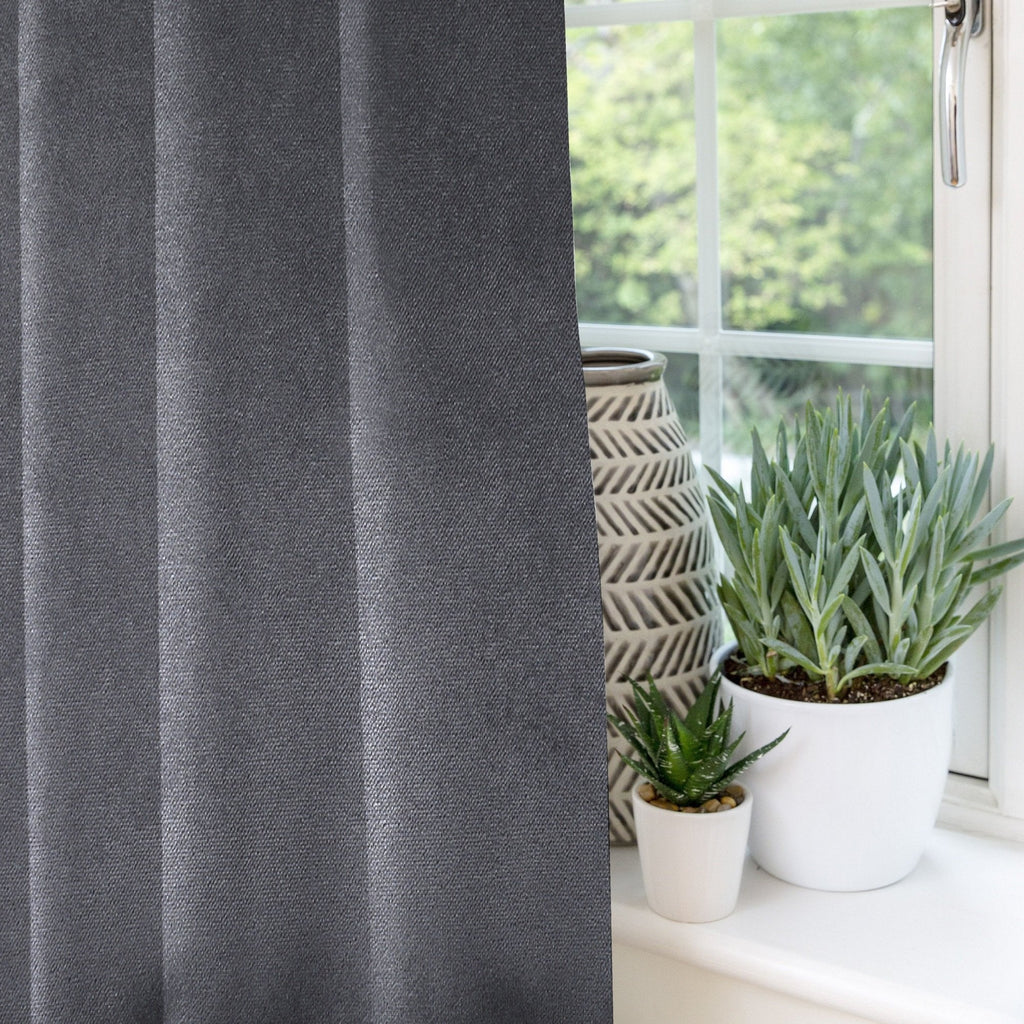 McAlister Textiles Matt Charcoal Grey Velvet Curtains Tailored Curtains 