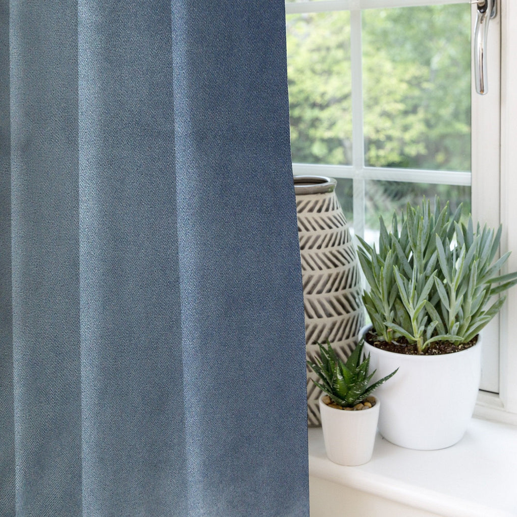 McAlister Textiles Matt Petrol Blue Velvet Curtains Tailored Curtains 