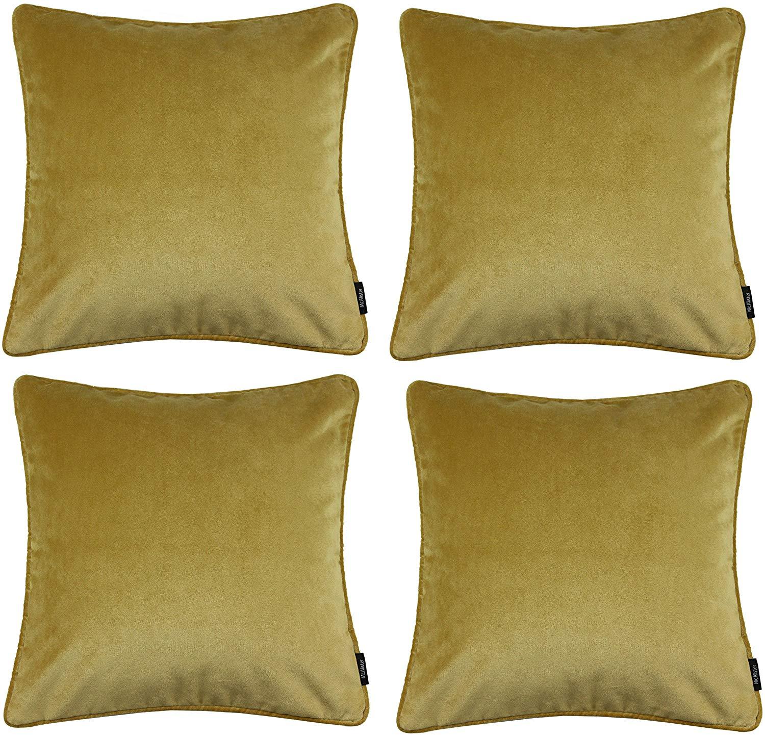 McAlister Textiles Matt Ochre Yellow Velvet 43cm x 43cm Piped Cushion Sets Cushions and Covers 