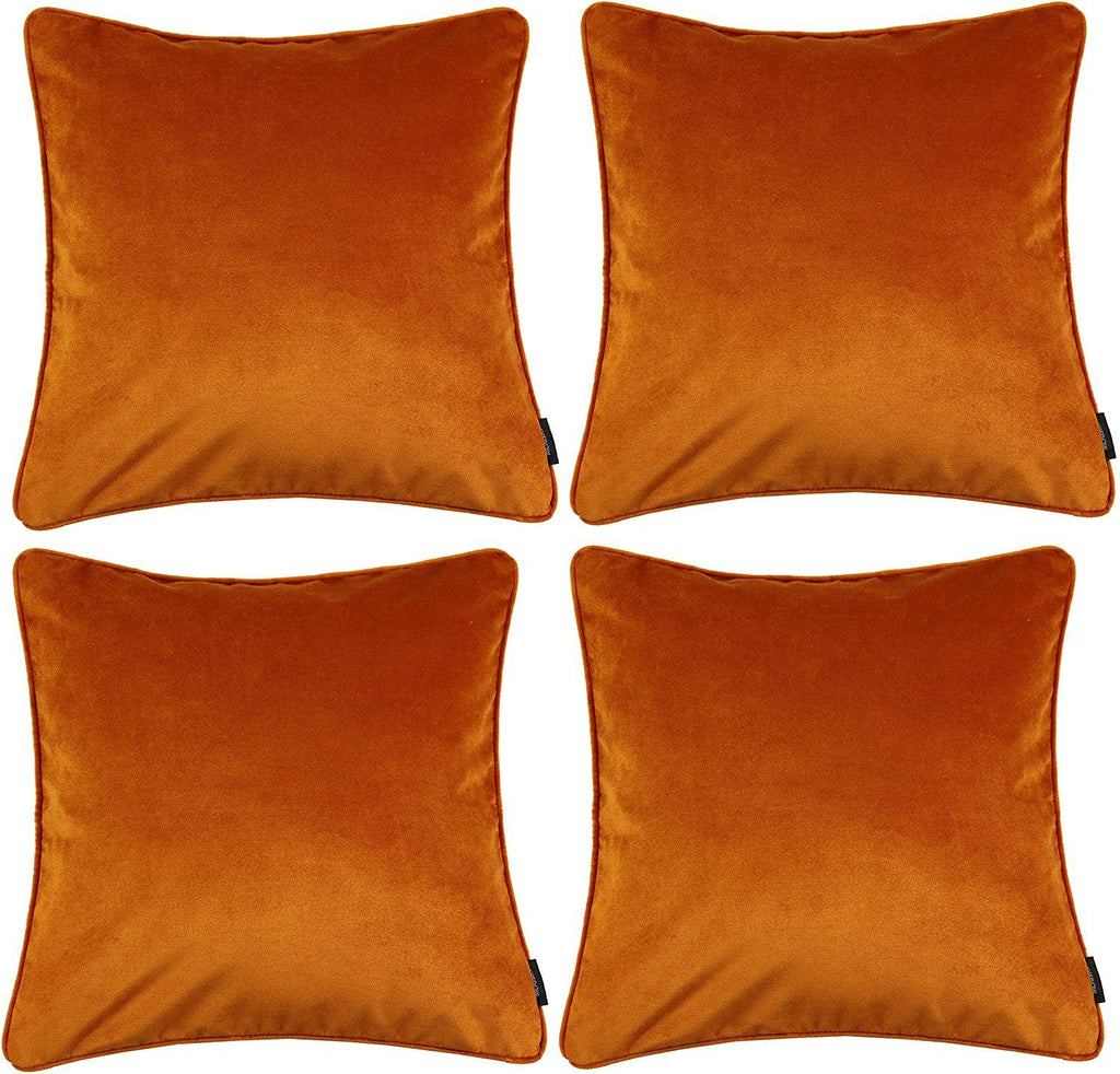 McAlister Textiles Matt Burnt Orange Velvet 43cm x 43cm Piped Cushion Sets Cushions and Covers 