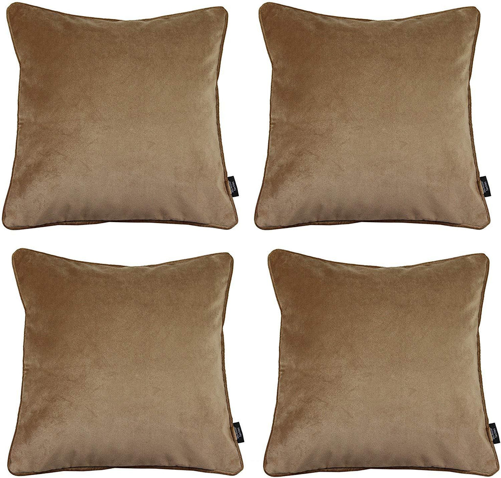 McAlister Textiles Matt Caramel Gold Velvet 43cm x 43cm Piped Cushion Sets Cushions and Covers 