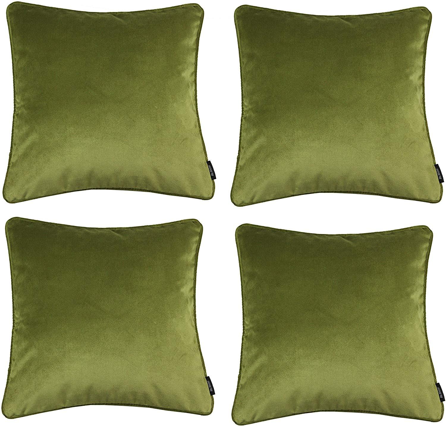 McAlister Textiles Matt Lime Green Velvet 43cm x 43cm Piped Cushion Sets Cushions and Covers 