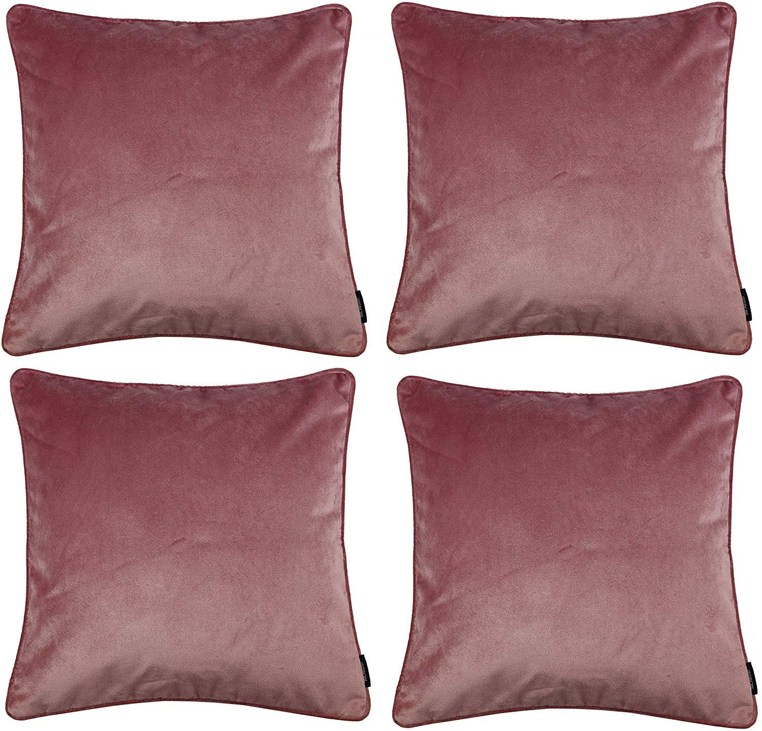 McAlister Textiles Matt Blush Pink Velvet 43cm x 43cm Piped Cushion Sets Cushions and Covers 