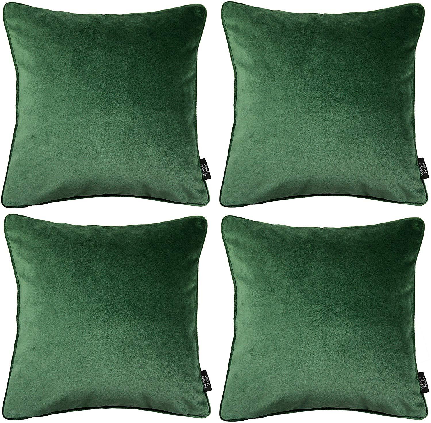 McAlister Textiles Matt Moss Green Velvet 43cm x 43cm Piped Cushion Sets Cushions and Covers 