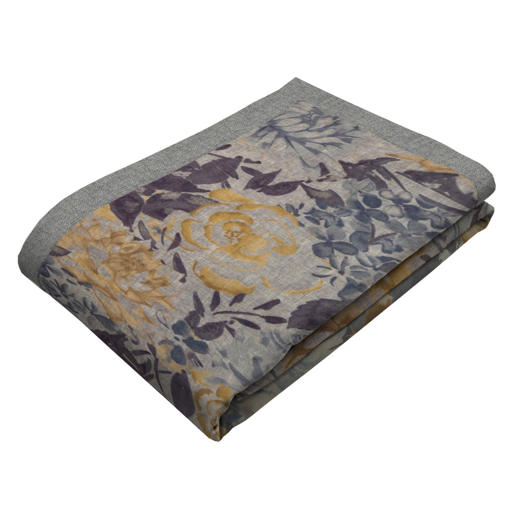 McAlister Textiles Blooma Blue, Grey and Ochre Floral Throw Blanket & Runners Throws and Runners 