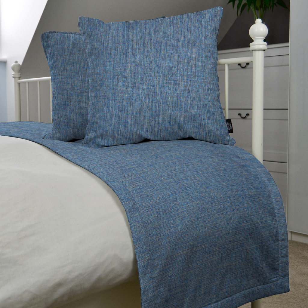 McAlister Textiles Capri Mid Blue Bed Runners Throws and Runners 