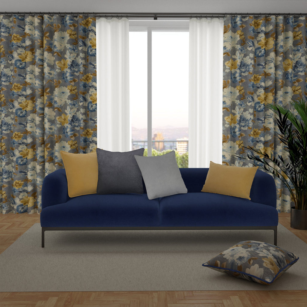 McAlister Textiles Camilla Navy, Grey and Ochre Curtains mw_product_option_cloned 