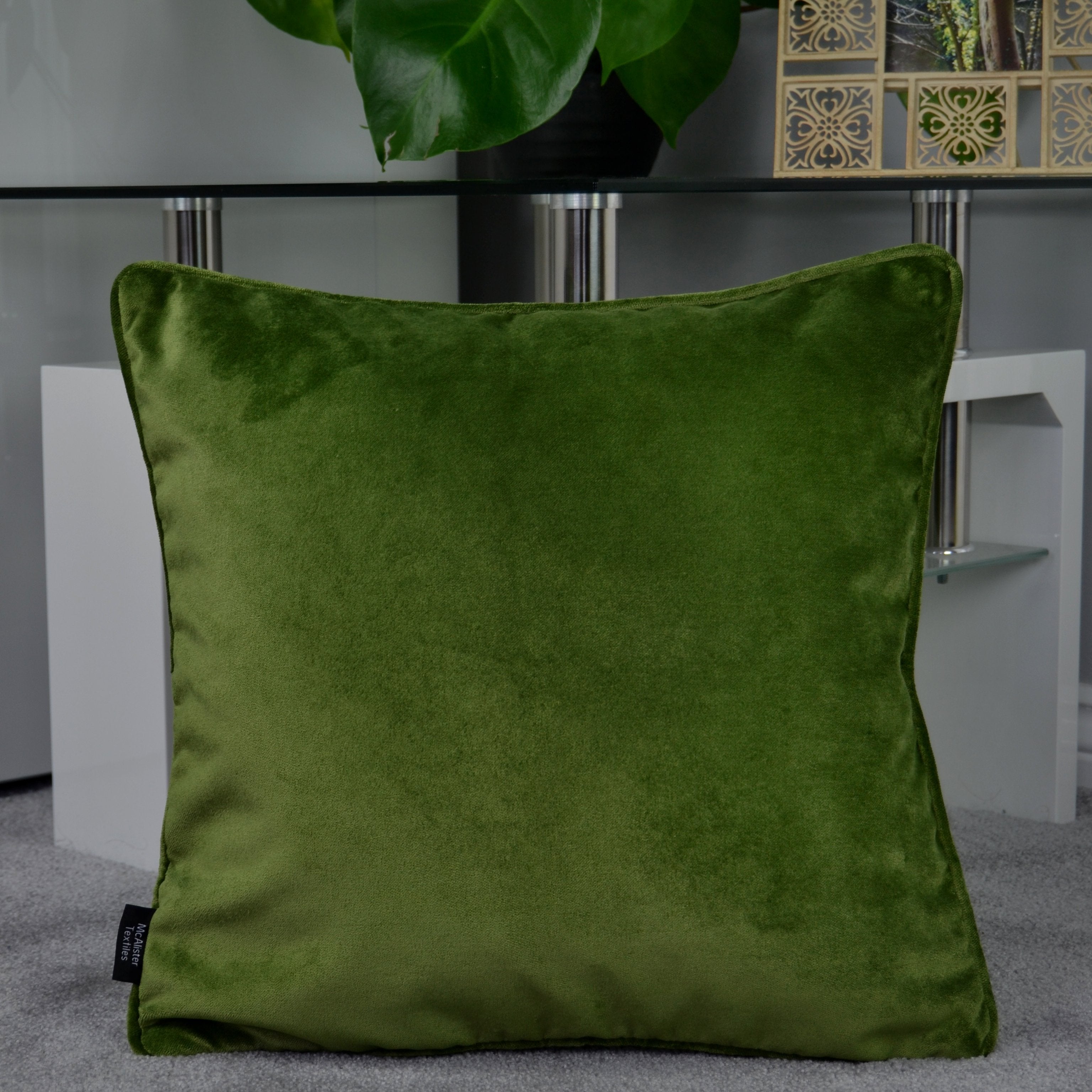 McAlister Textiles Matt Fern Green Piped Velvet Cushion Cushions and Covers 