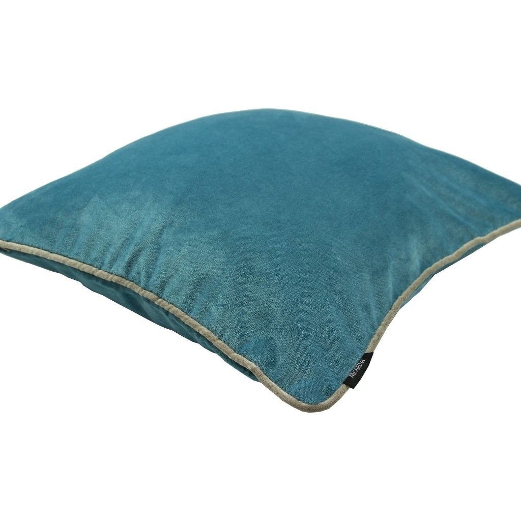 McAlister Textiles Matt Duck Egg Blue Contrast Piped Velvet Cushion Cushions and Covers 