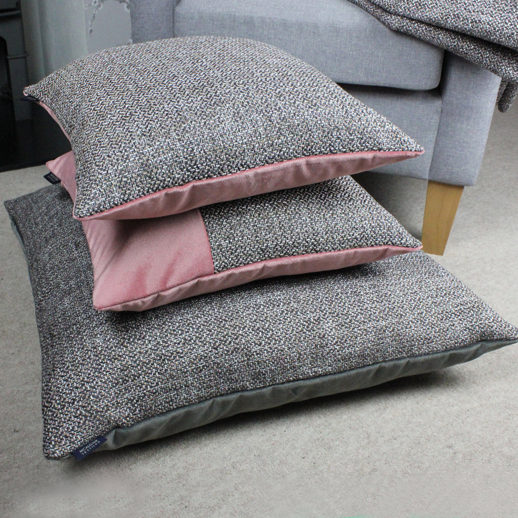 McAlister Textiles Lewis Tweed Cushion Grey Heather and Pink Cushions and Covers 