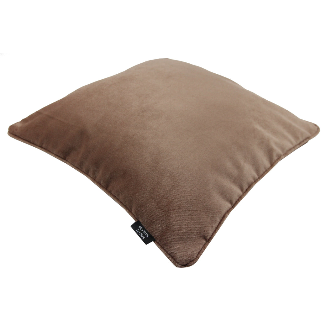 McAlister Textiles Matt Mocha Brown Piped Velvet Cushion Cushions and Covers 