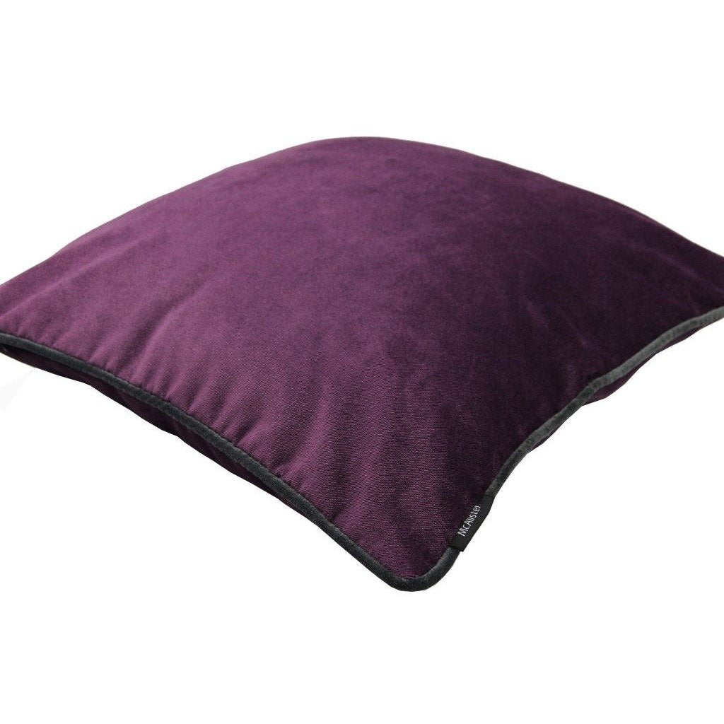 McAlister Textiles Matt Aubergine Purple Piped Velvet Cushion Cushions and Covers 