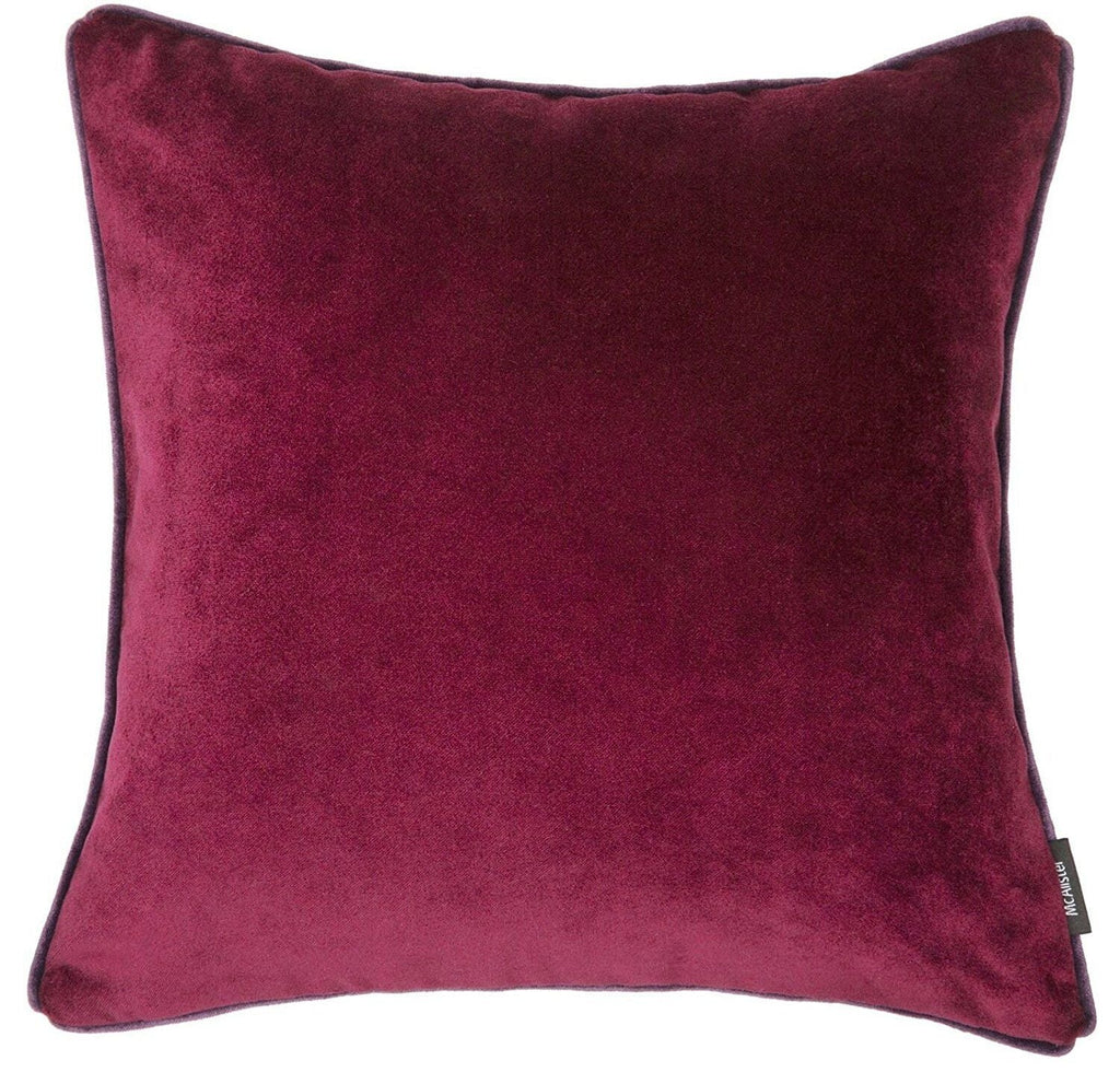 McAlister Textiles Matt Wine Red Velvet 43cm x 43cm Contrast Piped Cushion Sets Cushions and Covers 