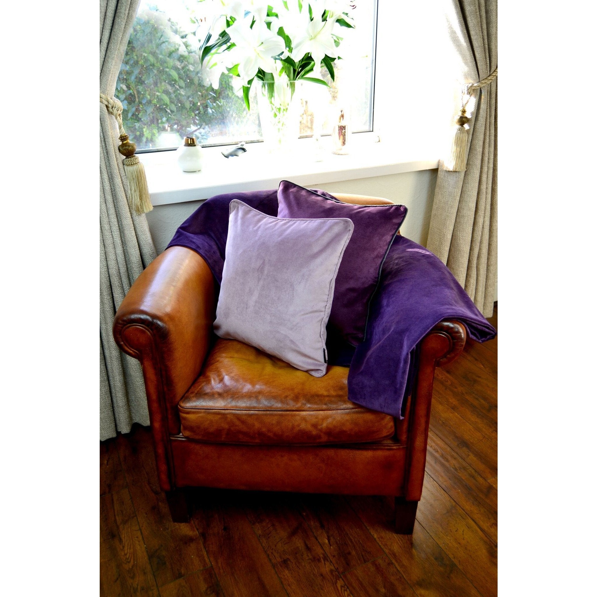 McAlister Textiles Matt Lilac Purple Piped Velvet Cushion Cushions and Covers 