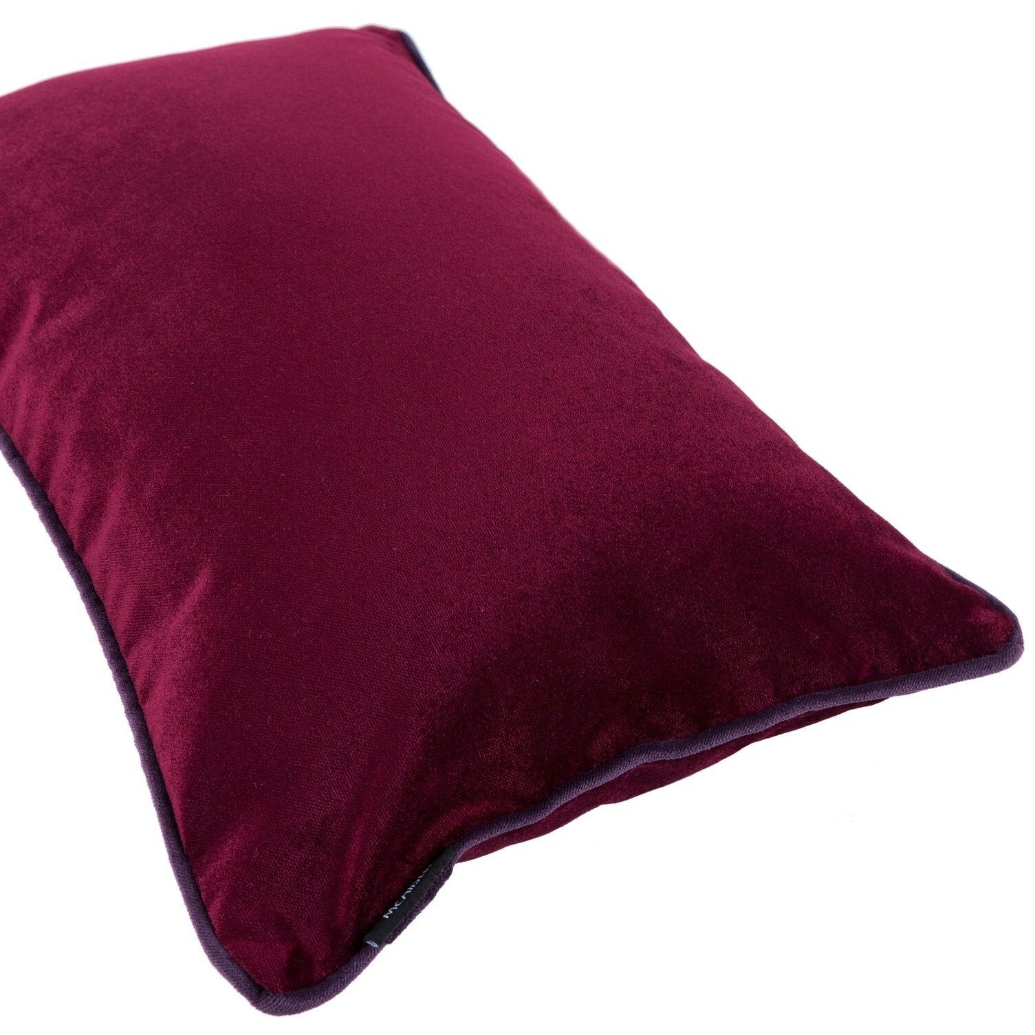 McAlister Textiles Matt Wine Red Contrast Piped Velvet Cushion Cushions and Covers 