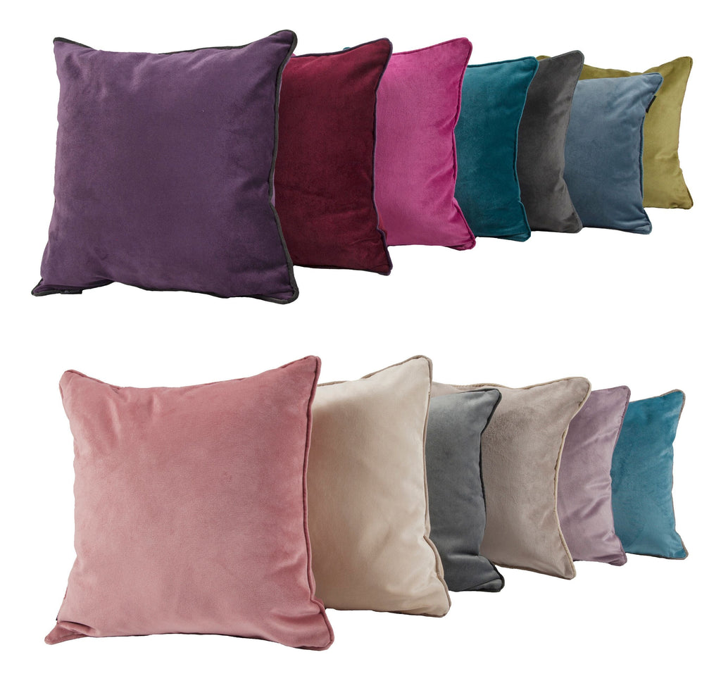 McAlister Textiles Matt Champagne Gold Velvet 43cm x 43cm Contrast Piped Cushion Sets Cushions and Covers 