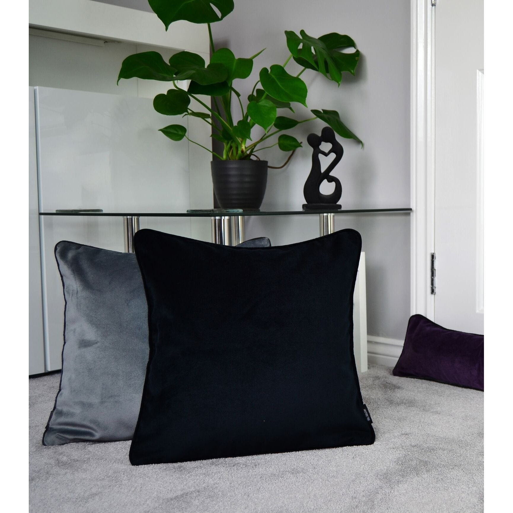 McAlister Textiles Matt Black Piped Velvet Cushion Cushions and Covers 