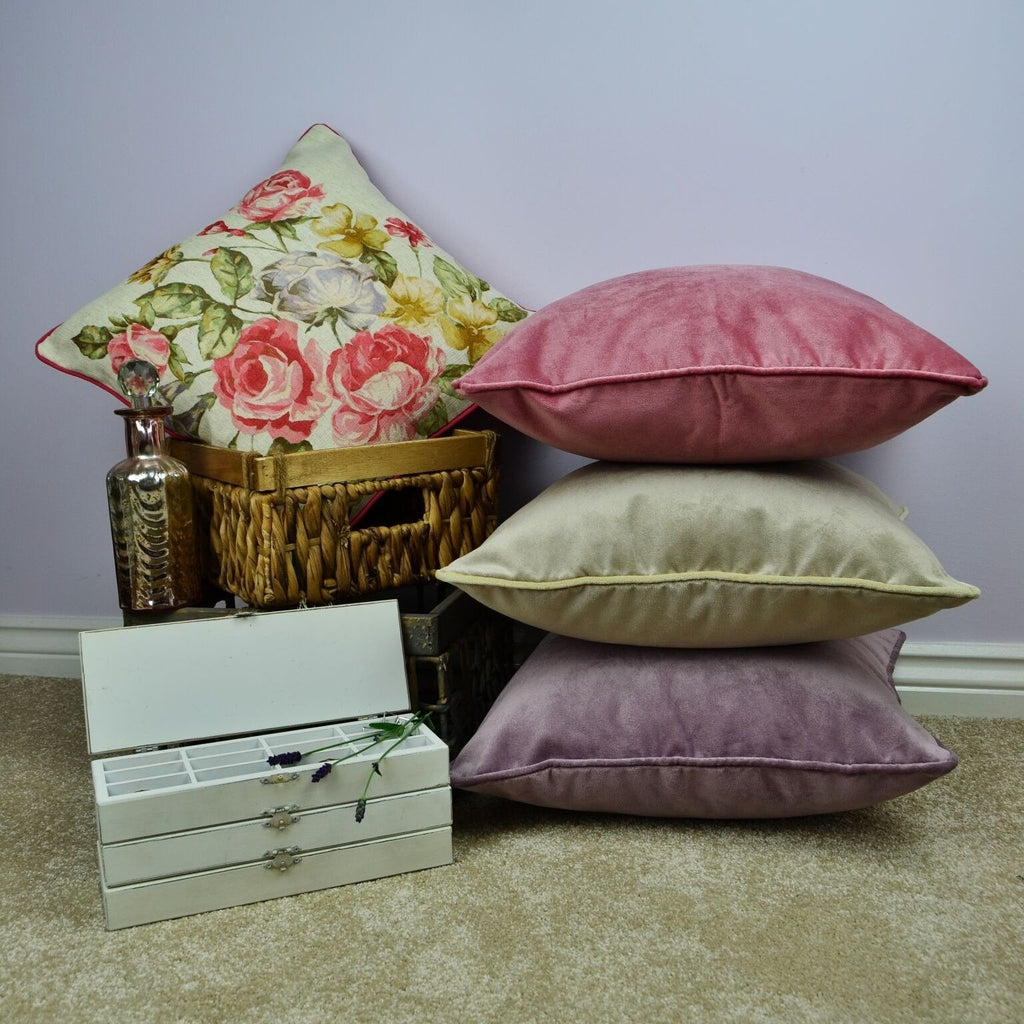 McAlister Textiles Matt Lilac Purple Piped Velvet Cushion Cushions and Covers 