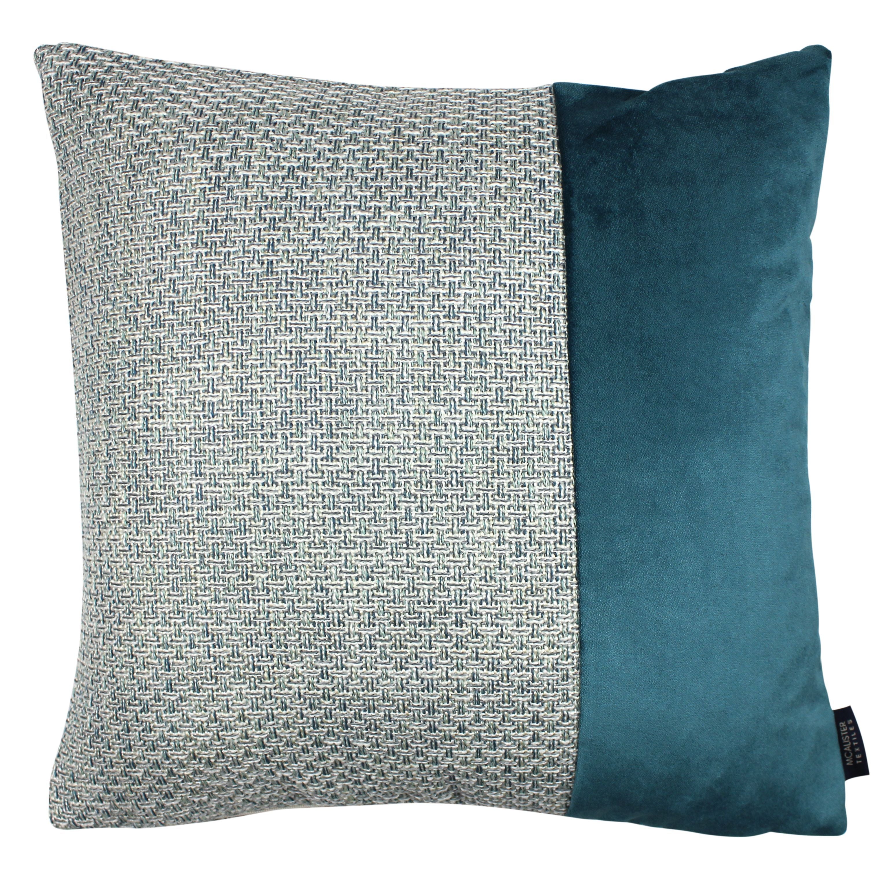 McAlister Textiles Skye Velvet Border Tweed Cushion - Teal Cushions and Covers Cover Only 43cm x 43cm 