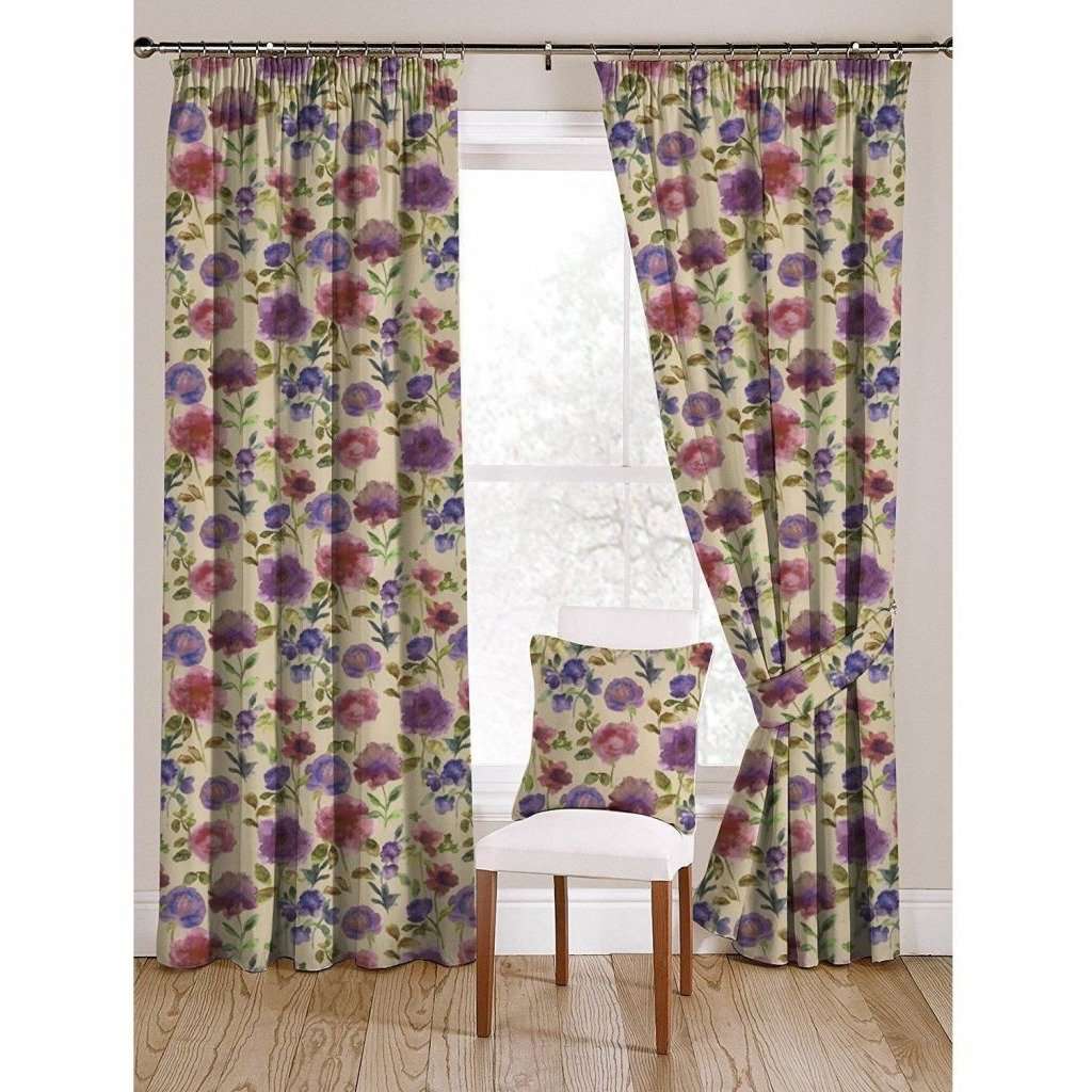 McAlister Textiles Renoir Floral Violet Purple Velvet Curtains Tailored Curtains 