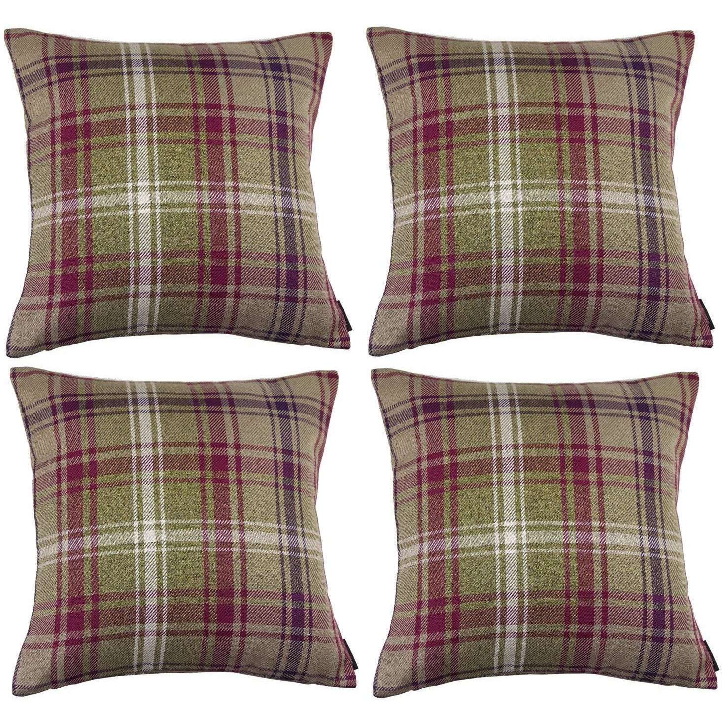 McAlister Textiles Angus Purple + Green Tartan 43cm x 43cm Cushion Sets Cushions and Covers Cushion Covers Set of 4 