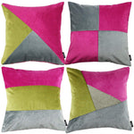 Cargar imagen en el visor de la galería, McAlister Textiles Patchwork Velvet Pink, Green + Grey 43cm x 43cm Cushion Set Cushions and Covers Cushion Covers 
