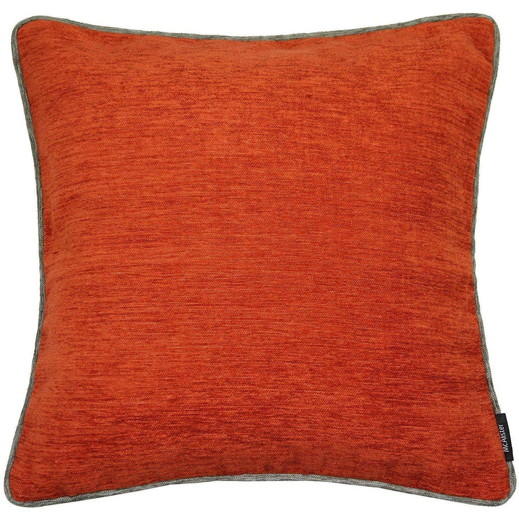 McAlister Textiles Plain Chenille Contrast Piped Burnt Orange + Grey Cushion Cushions and Covers Cover Only 43cm x 43cm 