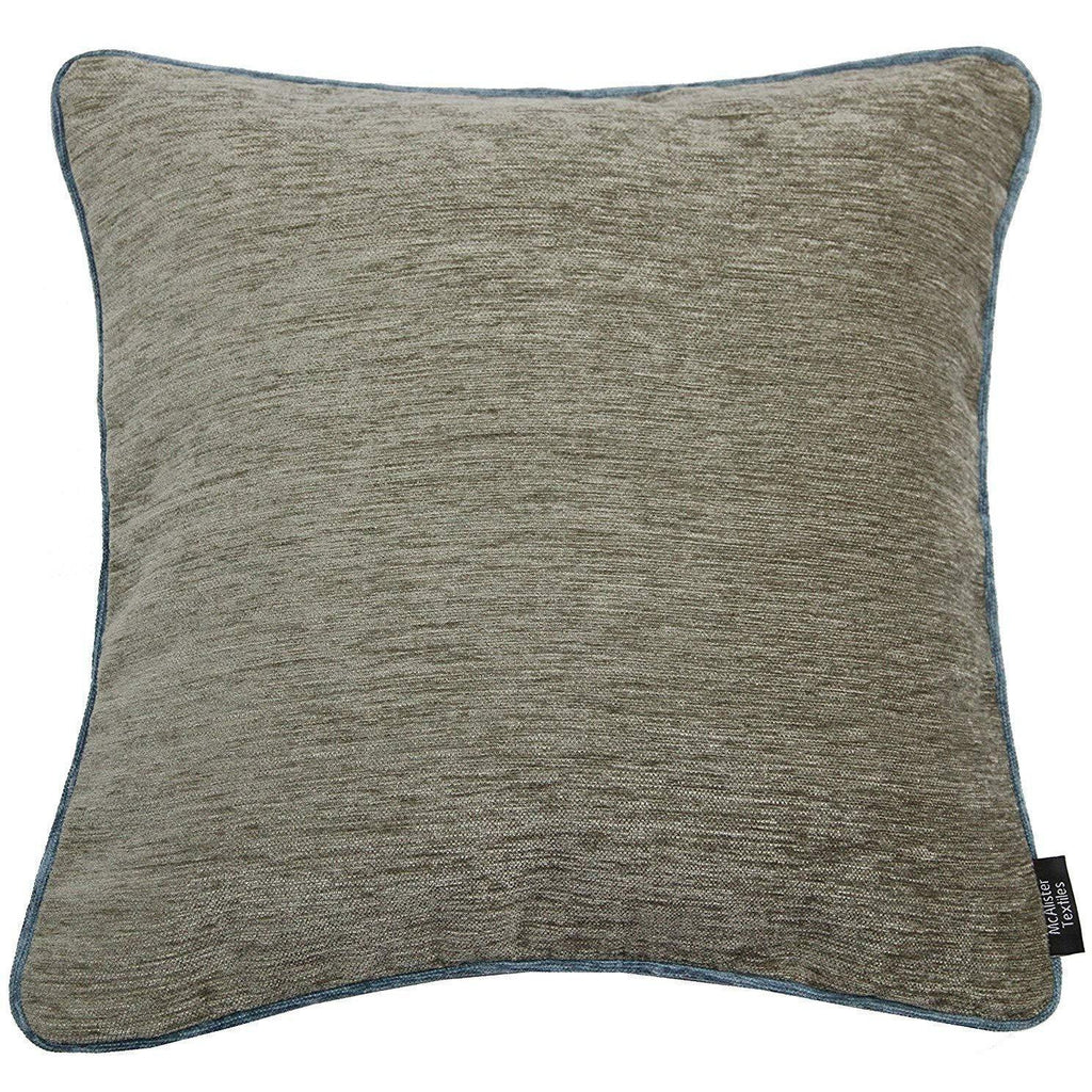 McAlister Textiles Plain Chenille Contrast Piped Beige + Blue Cushion Cushions and Covers Cover Only 43cm x 43cm 