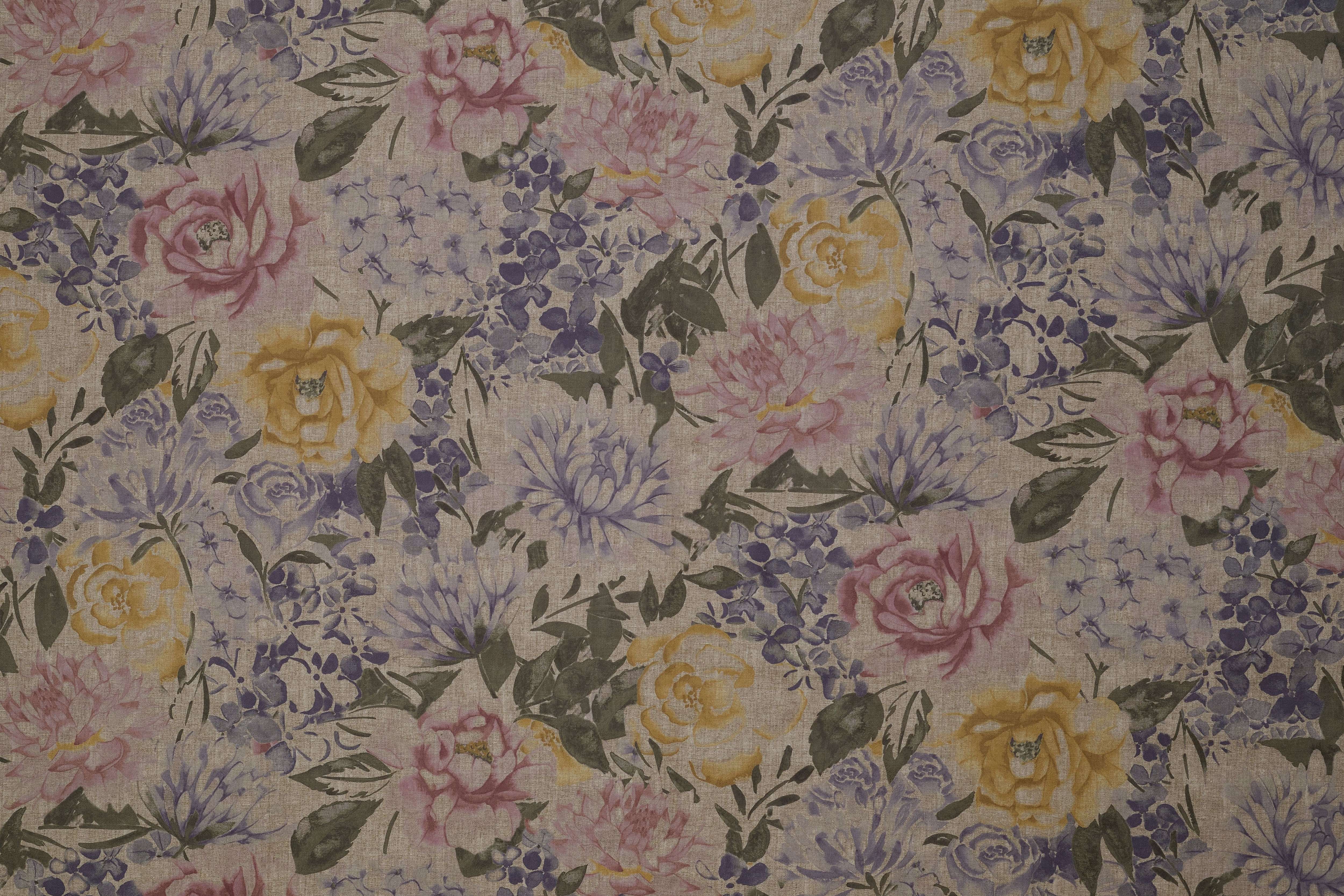 McAlister Textiles Blooma Purple, Pink and Ochre Floral Fabric Fabrics 