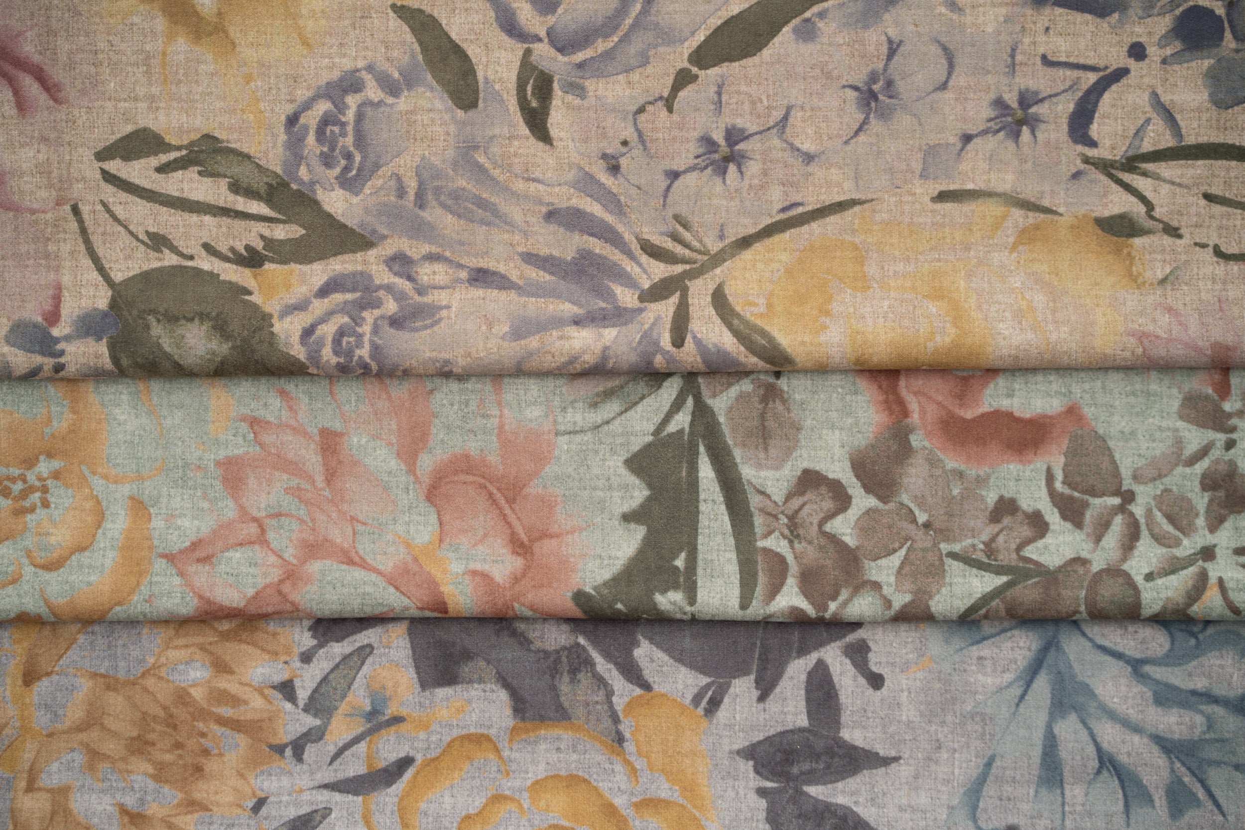 McAlister Textiles Blooma Blue, Grey and Ochre Fabric Fabrics 