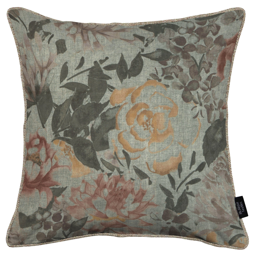 McAlister Textiles Blooma Green, Pink and Ochre Floral Cushion Cushions and Covers Cover Only 43cm x 43cm 