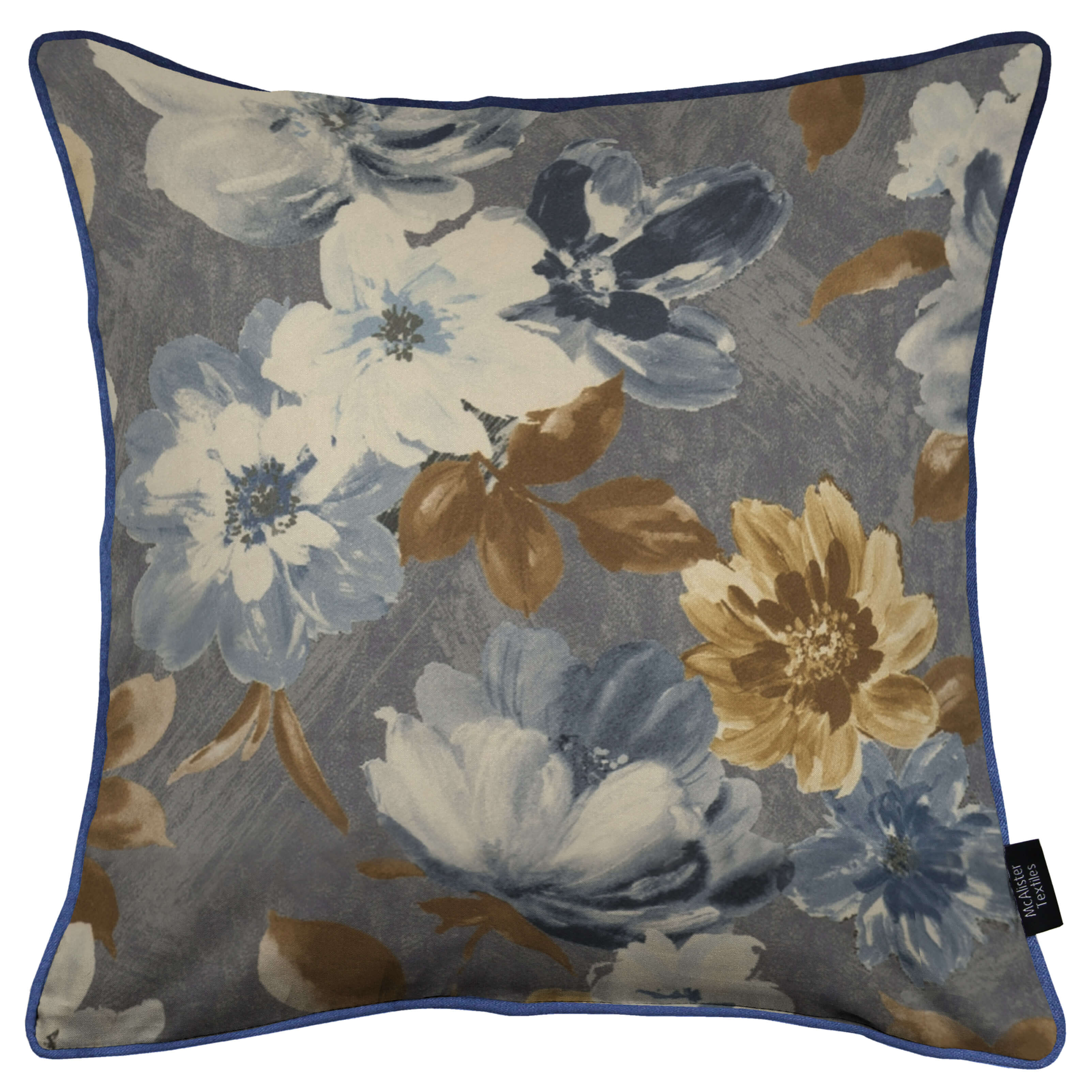 McAlister Textiles Camilla Navy, Grey and Ochre Cushion Cushions and Covers Cover Only 43cm x 43cm 