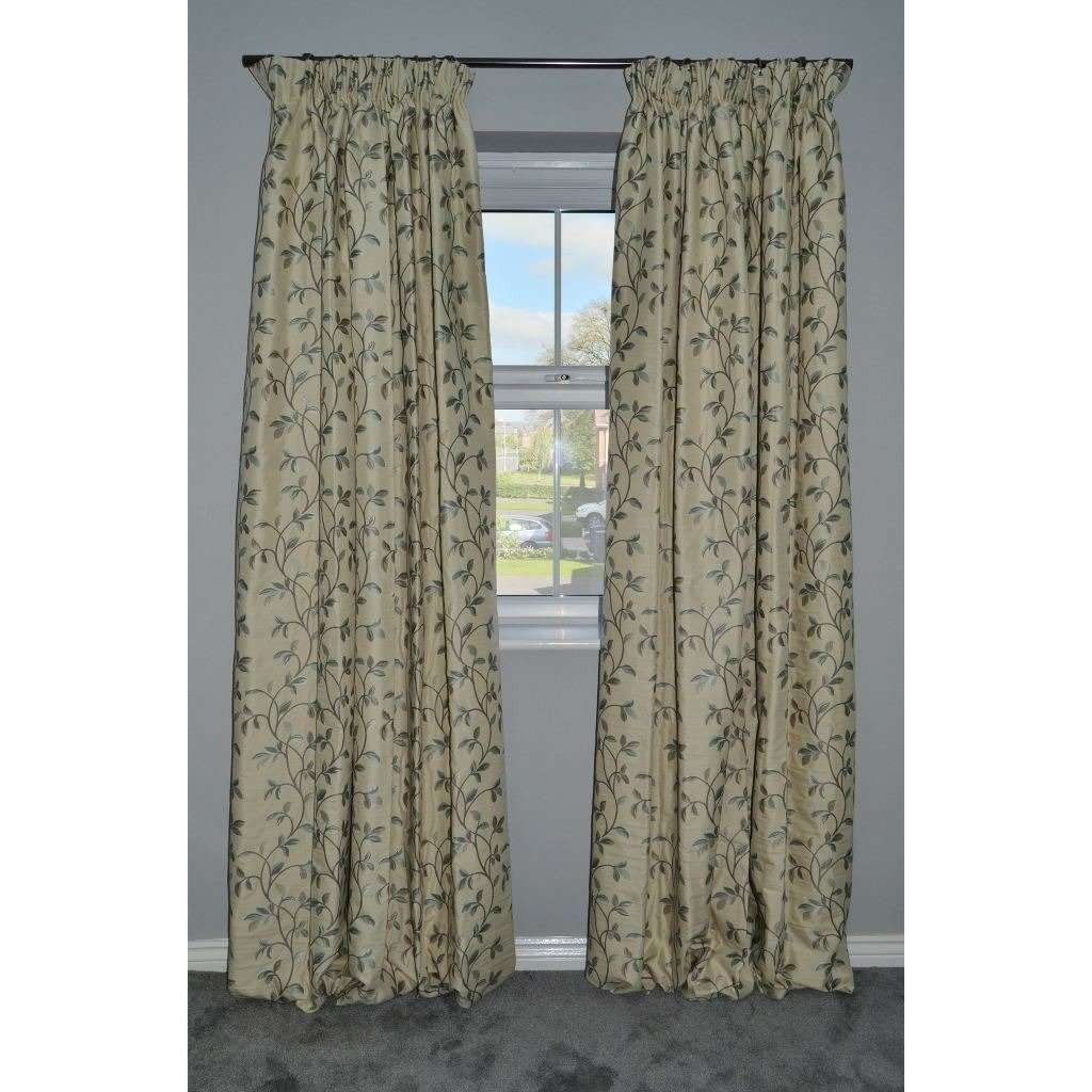 McAlister Textiles Annabel Floral Duck Egg Blue Curtains Tailored Curtains 