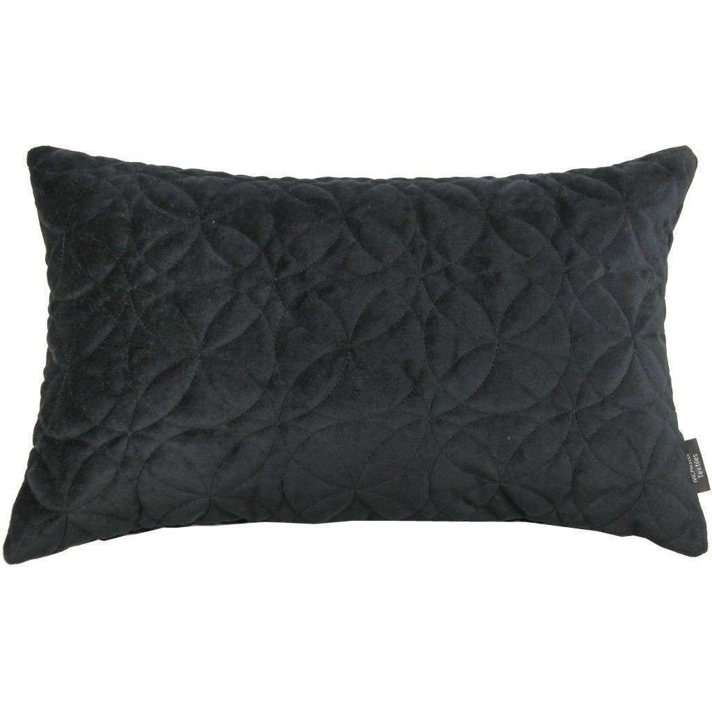 McAlister Textiles Round Quilted Black Velvet Pillow Pillow Cover Only 50cm x 30cm 