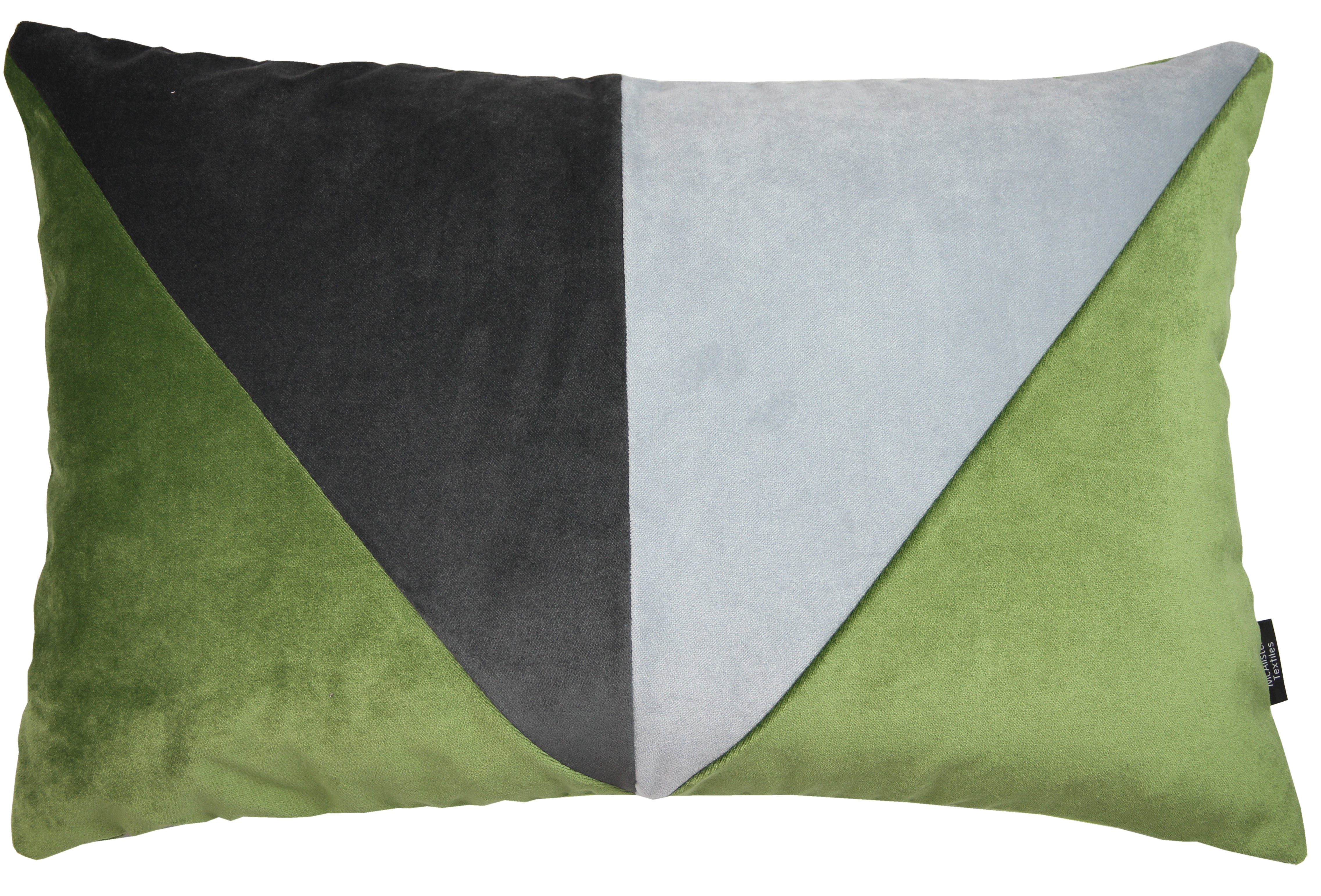 McAlister Textiles 3 Colour Patchwork Velvet Green, Charcoal + Grey Pillow Pillow Cover Only 50cm x 30cm 