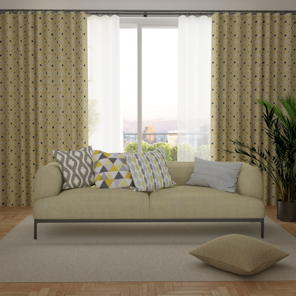McAlister Textiles Laila Ochre Yellow and Grey FR Curtains Tailored Curtains 