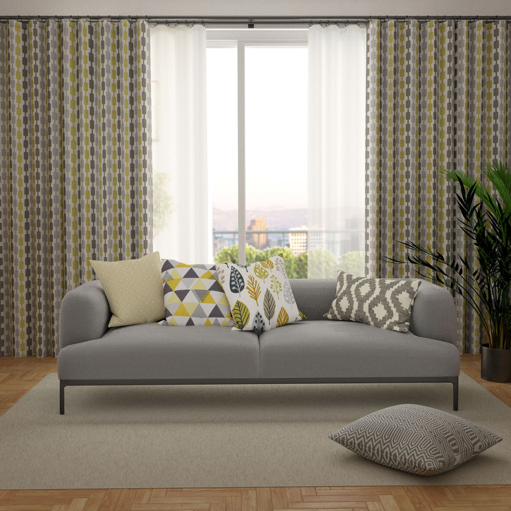 McAlister Textiles Lotta Yellow + Grey Curtains Tailored Curtains 