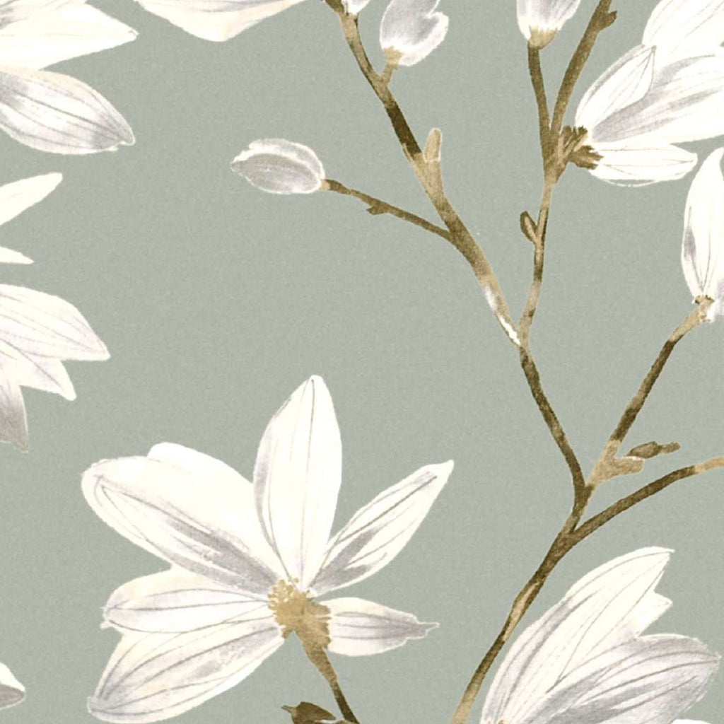 McAlister Textiles Magnolia Duck Egg Floral Cotton Print Fabric Fabrics 