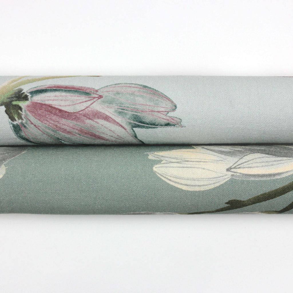 McAlister Textiles Magnolia Duck Egg Floral Cotton Print Fabric Fabrics 