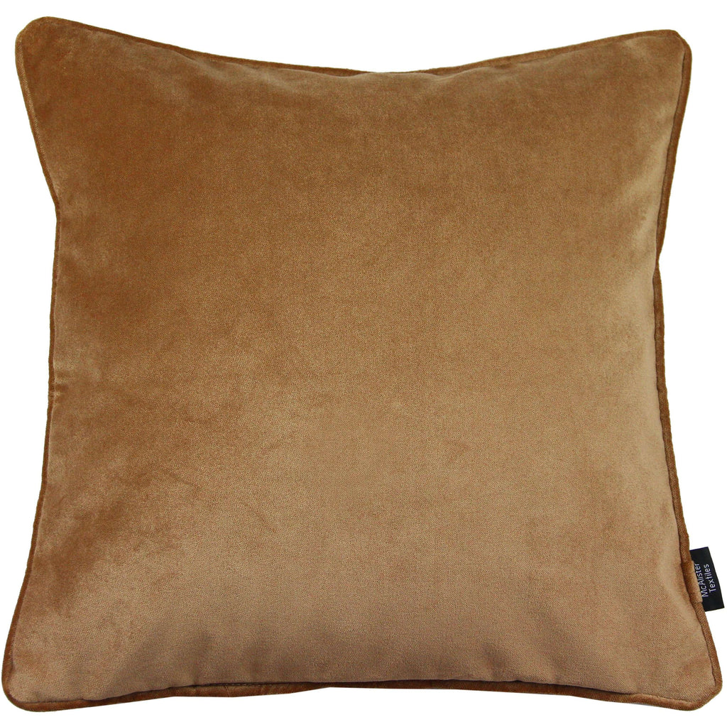 McAlister Textiles Matt Caramel Gold Piped Velvet Cushion Cushions and Covers Cover Only 43cm x 43cm 