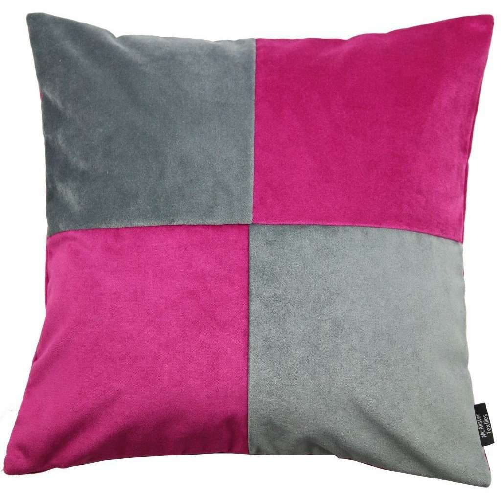 McAlister Textiles Square Patchwork Velvet Pink + Grey Cushion Cushions and Covers Cover Only 43cm x 43cm 