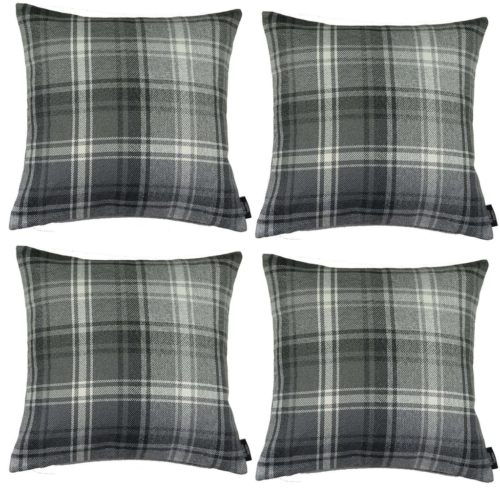 McAlister Textiles Angus Charcoal Grey Tartan 43cm x 43cm Cushion Sets Cushions and Covers Cushion Covers Set of 4 