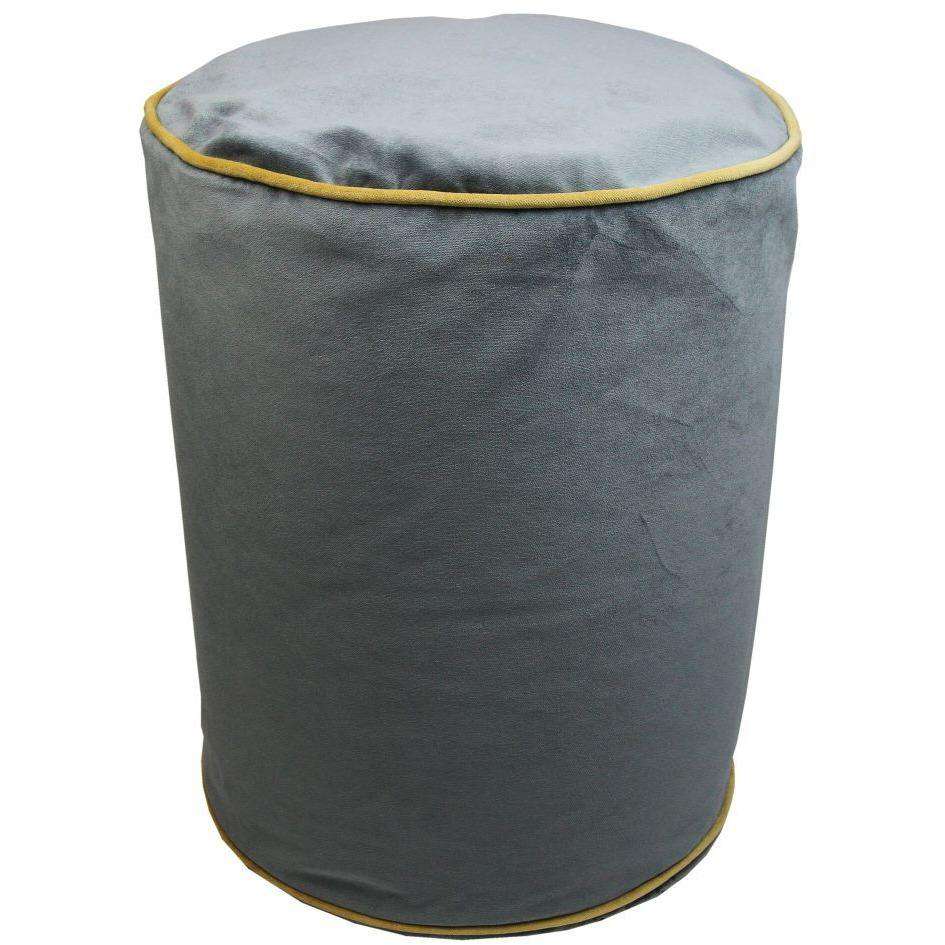 McAlister Textiles Deluxe Velvet Grey + Yellow Ottoman Stool Round Stool 