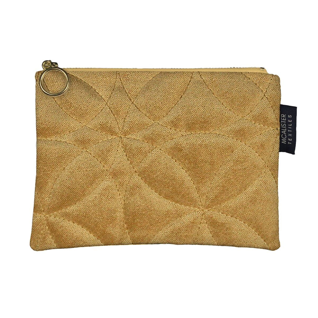 McAlister Textiles Circular Pattern Yellow Velvet Makeup Bag Clutch Bag 
