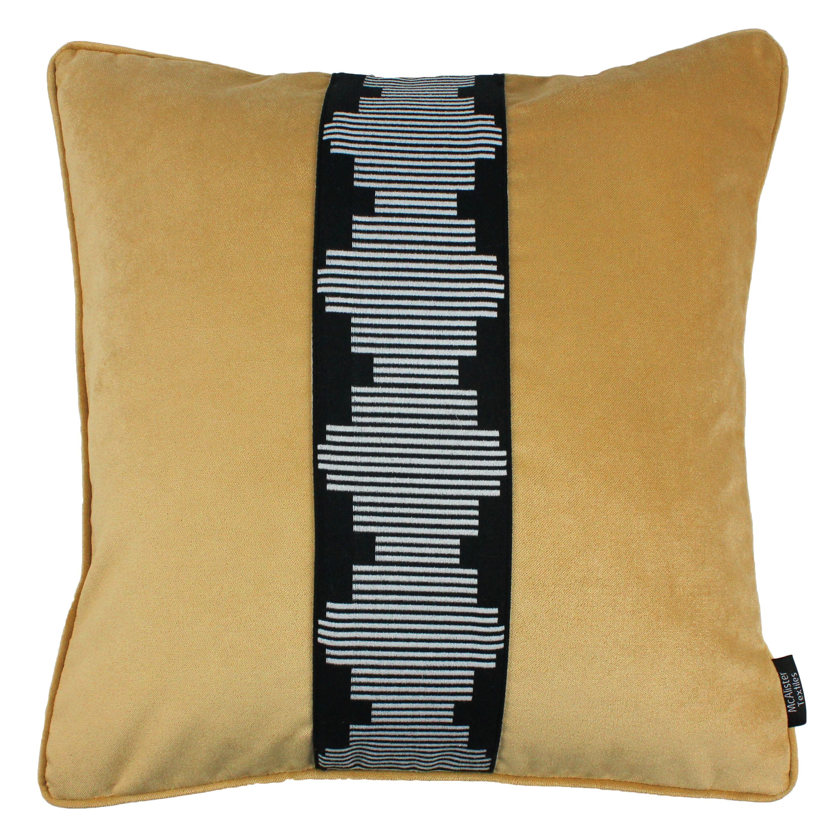McAlister Textiles Maya Striped Ochre Yellow Velvet Cushion Cushions and Covers Polyester Filler 43cm x 43cm 