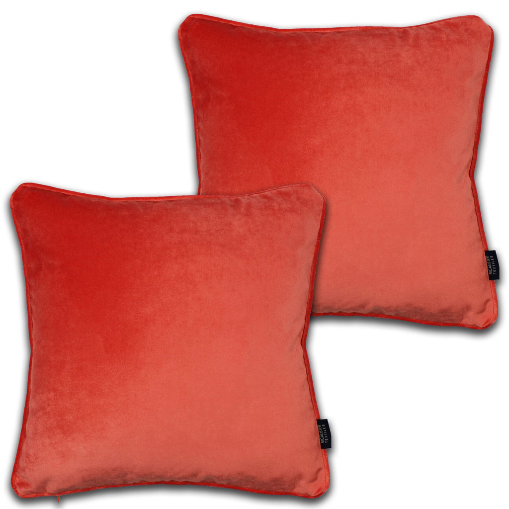 McAlister Textiles Matt Coral Pink Velvet 43cm x 43cm Cushion Sets Cushions and Covers Cushion Covers Set of 2 
