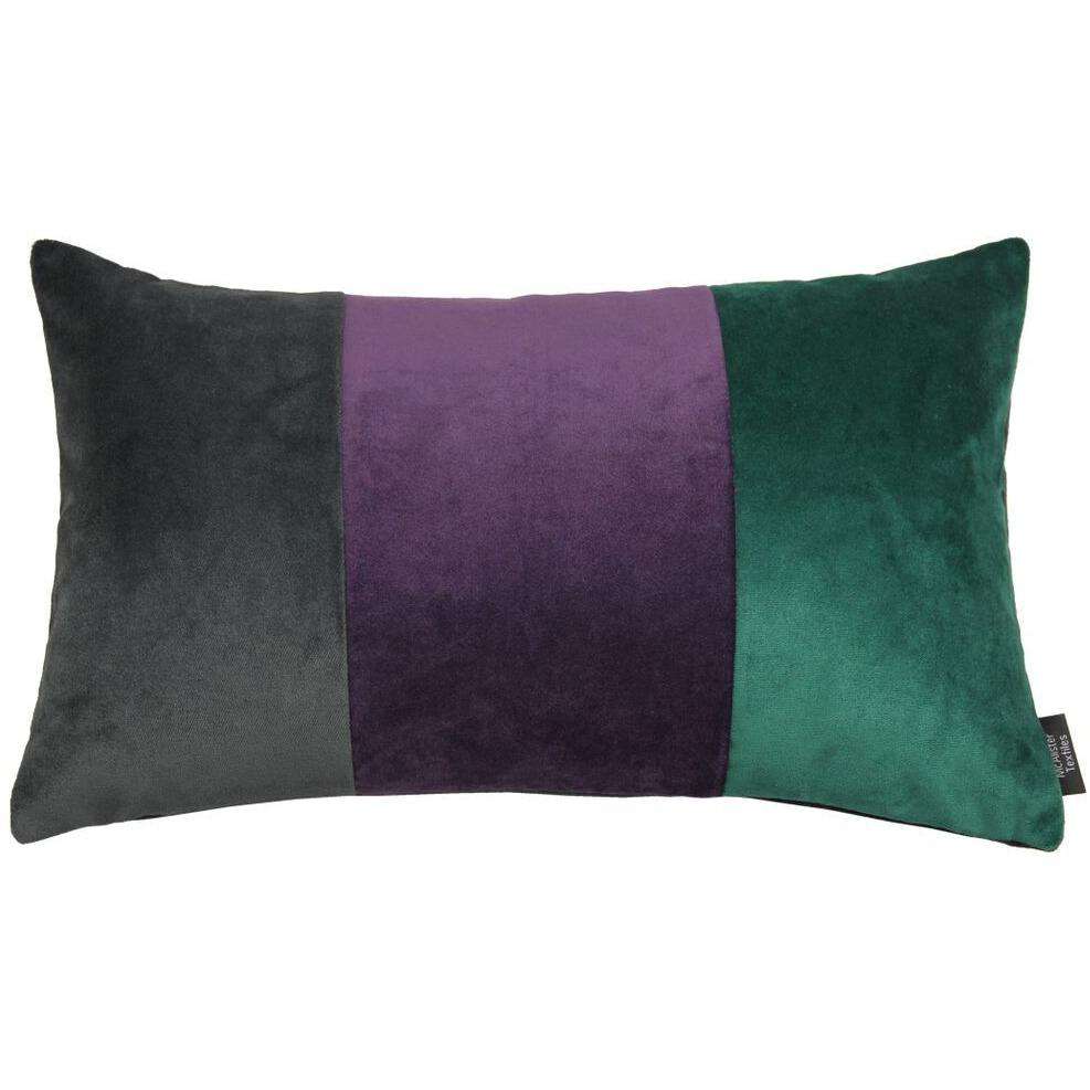 McAlister Textiles 3 Colour Patchwork Velvet Green, Purple + Grey Pillow Pillow Cover Only 50cm x 30cm 