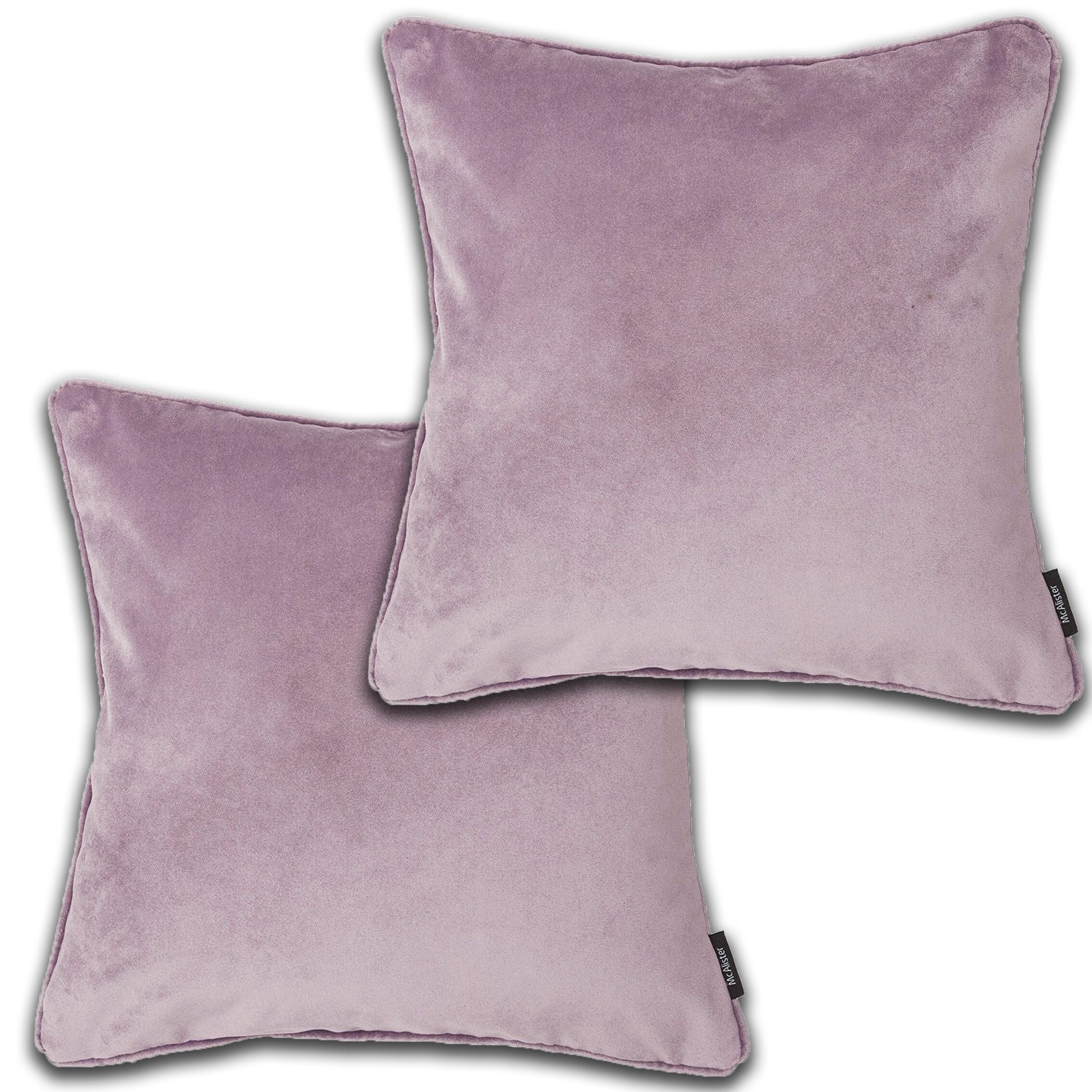 McAlister Textiles Matt Lilac Purple Velvet 43cm x 43cm Piped Cushion Sets Cushions and Covers Cushion Covers Set of 2 