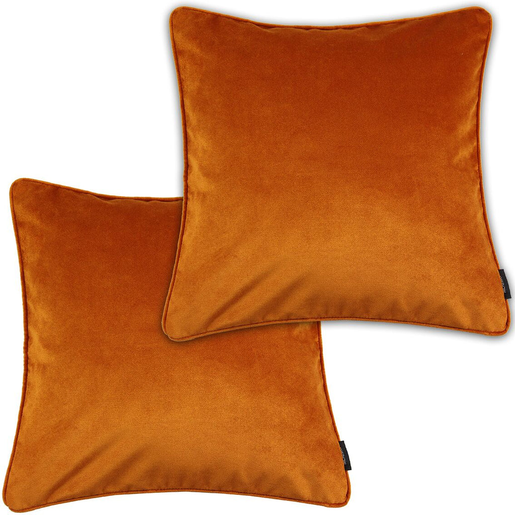 McAlister Textiles Matt Burnt Orange Velvet 43cm x 43cm Cushion Sets Cushions and Covers Cushion Covers Set of 2 